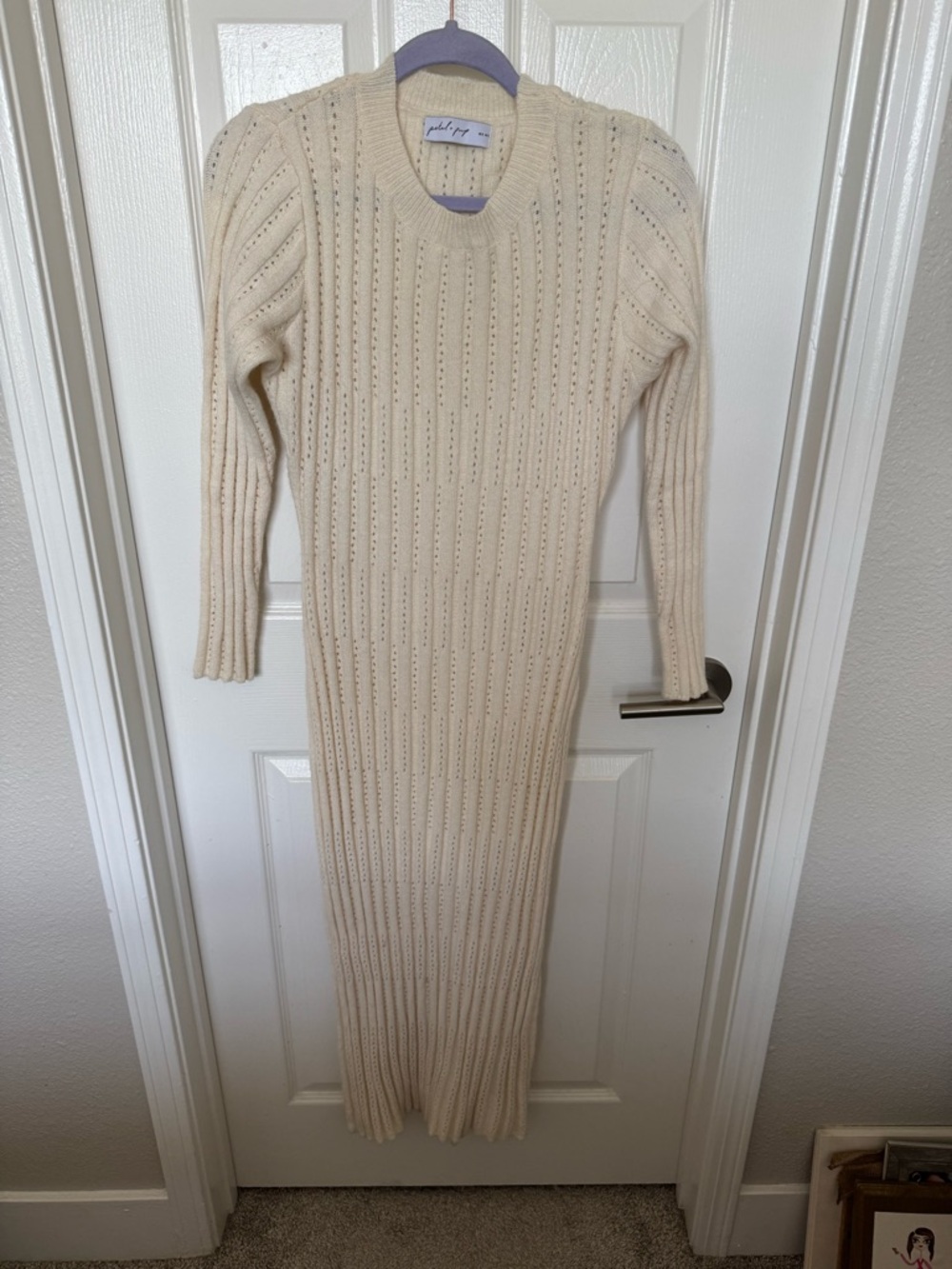 pointelle knit maxi dress - Cream